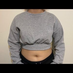 Grey crop top long sleeve sweater